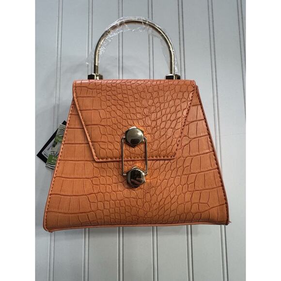 Badgley Mischka Orange Frame Bag Purse Gold Hardware Croc Vegan Leather NWT $129 - Picture 1 of 8
